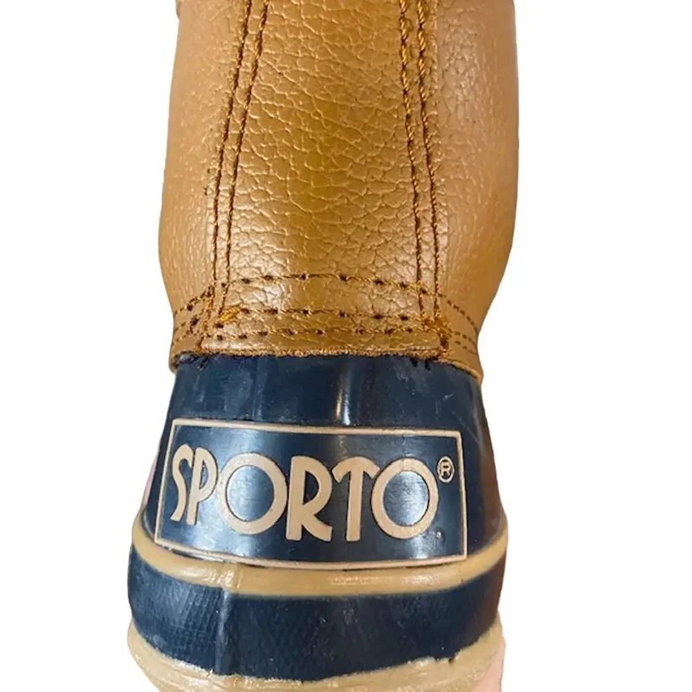 Sporto Women’s Beige Leather Insulated Lace-Up Duck Rain Boots Size 6
